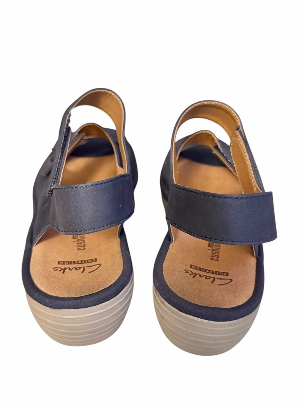 Clarks Reedly Juno Navy Nubuck Platform Wedge Comfort Soft Cushion Sandals 8.5 - Picture 6 of 10